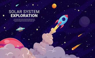 Rocket launch to galaxy space, fast start theme vector