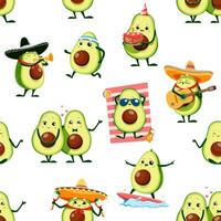 Cartoon kawaii avocado characters seamless pattern vector