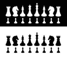 Black and white chess pieces. Vector silhouettes. The image is isolated from the background. Figures for playing chess. The material is ready for use in chess schools and design mock-ups.