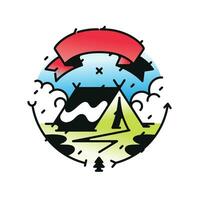 logo para el acampar o viajar. vector ilustración. hipster estilo. imagen es aislado en blanco antecedentes. plano icono ilustración para compañía, impresión y sitio web. símbolo.