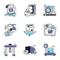 Set of Supply Chain and Shipping Doodle Icons vector