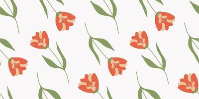 Seamless Flower pattern in flat style. Minimalist botanical endless ornament. Simple floral vector repeating texture. Nature background for textile, print and any your design.