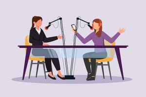 Recording audio podcast or online show concept. Colored flat vector illustration isolated.