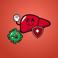 hepatitis hígado linda mascota personaje vector