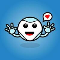 sweet blue cute robot cartoon character emoticon. happy doodle of simple monster icon. vector