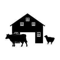 Farm Animals in Silhouette, Farmland silhouette landscape vector illustration.