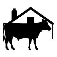 Farm Animals in Silhouette, Farmland silhouette landscape vector illustration.