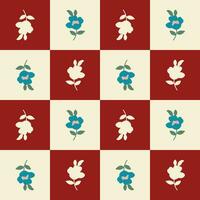 Hand drawn minimal small flower on checkerboard background seamless pattern vector