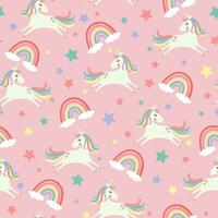 Hand drawn Unicorn and rainbow seamless pattern background for kids vector