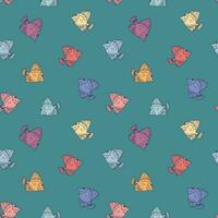 Cute hand drawn colorful fish seamless pattern in retro style vector