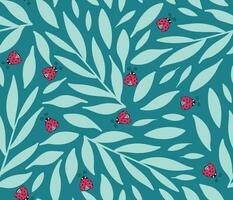 Colorful ladybugs and leaves seamless pattern vector