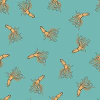 Marine squid fish seamless pattern in retro style vector