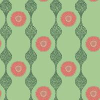 Retro Flower head motif seamless pattern with dotted wave texture vector