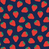 Red colorful strawberry seamless pattern on blue background vector