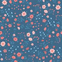 Nostalgic retro groovy colorful flower seamless pattern on blue background vector