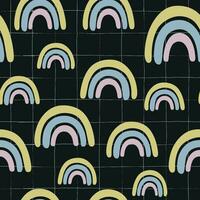 Hand drawn rainbow doodle on checkered background vector