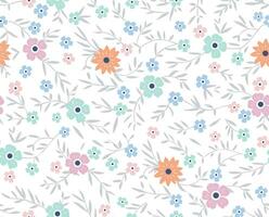 Minimal ditsy flower in multi color with hand drawn leaves seamless pattern vector