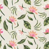 Modern aesthetic flower and tropical leaves minimal seamless pattern vector