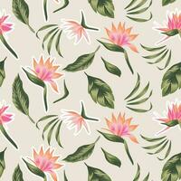 Modern aesthetic flower and tropical leaves minimal seamless pattern vector