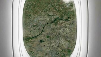 satellitare ahmedabad carta geografica sfondo ciclo continuo. Filatura in giro India città aereo cabina aria filmato. senza soluzione di continuità panorama mosche al di sopra di terreno sfondo. aereo salone passeggeri posto a sedere finestra Visualizza. video