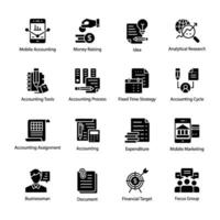 Pack of Accounts and Finance Glyph Icons vector