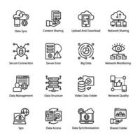 Computer and Cloud Hosting Line Vector Icons