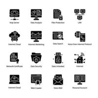 Computer and Networks Hosting Glyph Vector Icons