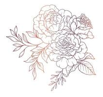 Rose Line Drawing. Black and white Floral Bouquets. Flower Coloring Page. Floral Line Art. Fine Line Rose flower illustration. Hand Drawn flowers. Botanical Coloring. Wedding invitation flowers vector