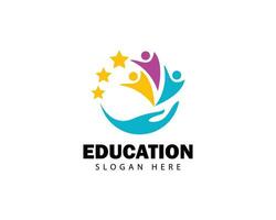 education logo people abstract star logo concept reaching star happy design concept  hand care vector