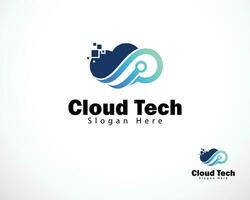 cloud tech logo creative design concept modern arrow search digital pixel data vector