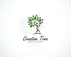 creative tree logo health care people nature yoga design modern green leave vector