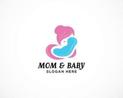 mom and baby logo baby care design vector illustration