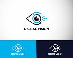 digital visión logo creativo circulo cámara píxel ojo vector