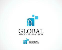 global tech logo creative digital connect network world icon business vector