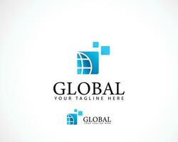 global tech logo creative digital connect network world icon business vector