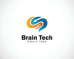 brain tech logo creative smart idea icon design connect arrow vector