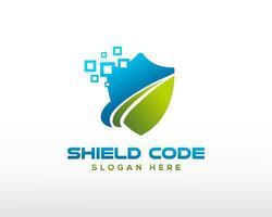 shield code logo code logo shield creative logo tech code logo vector