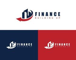 Finanzas logo creativo edificio negocio diseño concepto flecha vector