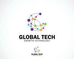 Global tech logo creative science molecule smart connect network design concept vector