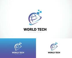 mundo tecnología logo creativo globo digital píxel conectar red icono diseño vector