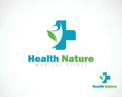 health nature logo creative icon design concept plus sign symbol people health medical vector