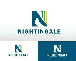 financial logo creative growth business sign arrow marketing letter N design concept bird nightingale vector