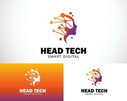 head tech logo creative smart brain idea design concept technology connect network vector