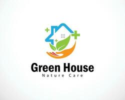 green house logo creative nature health herbal care symbol hand design concept vector