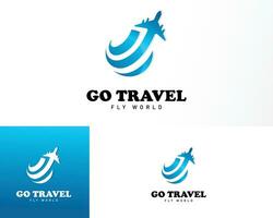 travel world logo creative icon design modern fly aircraft design concept vector