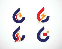 oil and gas logo creative symbol vector business industry gas nature leave fire flame icon set design concept