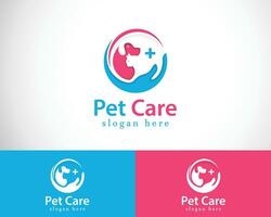 mascota cuidado logo creativo mano médico ilustración vector perro y gato animal salud