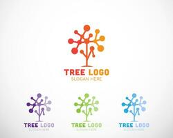 árbol tecnología logotipo creativo conectar sistema diseño plantilla color vector