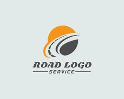 Road maintenance creative sign concept. Open a logo design template. Construction vector icon idea with highway in negative space. Transportation and traffic themes