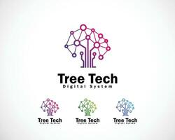 tree tech logo creative network brain smart innovation icon design connect network business vector